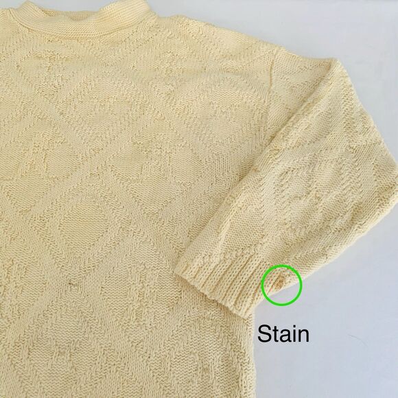 VTG Sweater Women M Beige Chunky Knit Soft Cotton Crewneck Preppy Coastal Winter - Picture 6 of 9